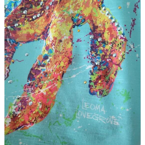 Leoma Lovegrove L Top Turtle Underwater Ocean Short Sleeve Lace Back Green Teal - Picture 5 of 7